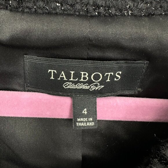 Talbots Metallic Tweed Blazer Jacket 4 Black Silver Shimmer Wool Blend Fringe - Picture 3 of 7